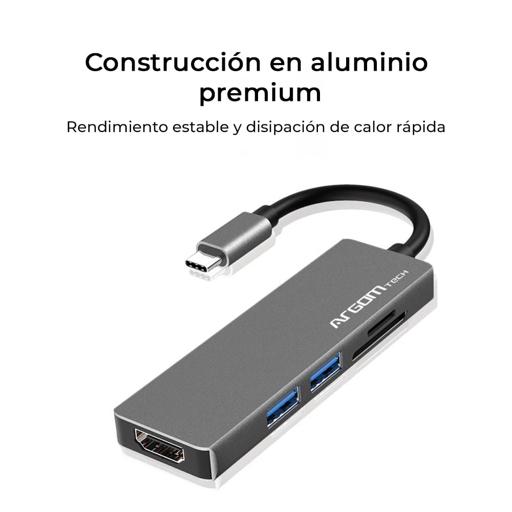 Hub Argom 5-Puertos 5-en-1 USB-C Plateado