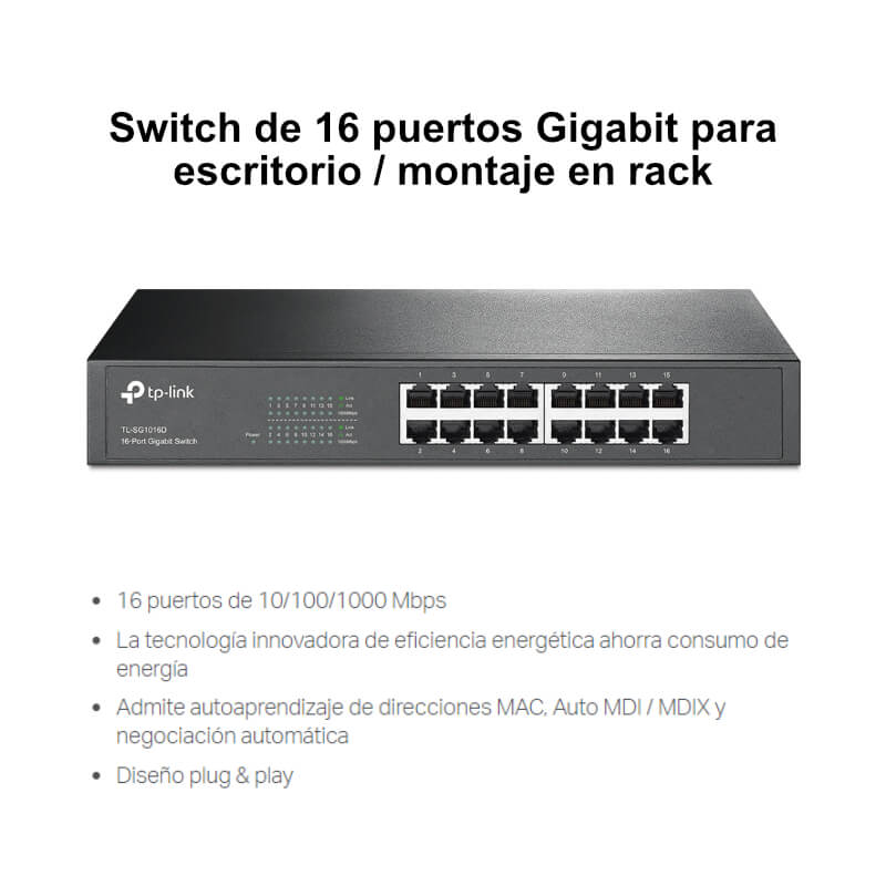 Switch TP-Link TL-SG1016D 16 Puertos 10/100/1000Mbps Rackmount