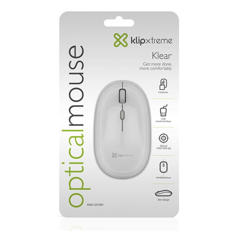 Mouse Alámbrico Óptico Klip Xtreme Klear 1600DPI Blanco
