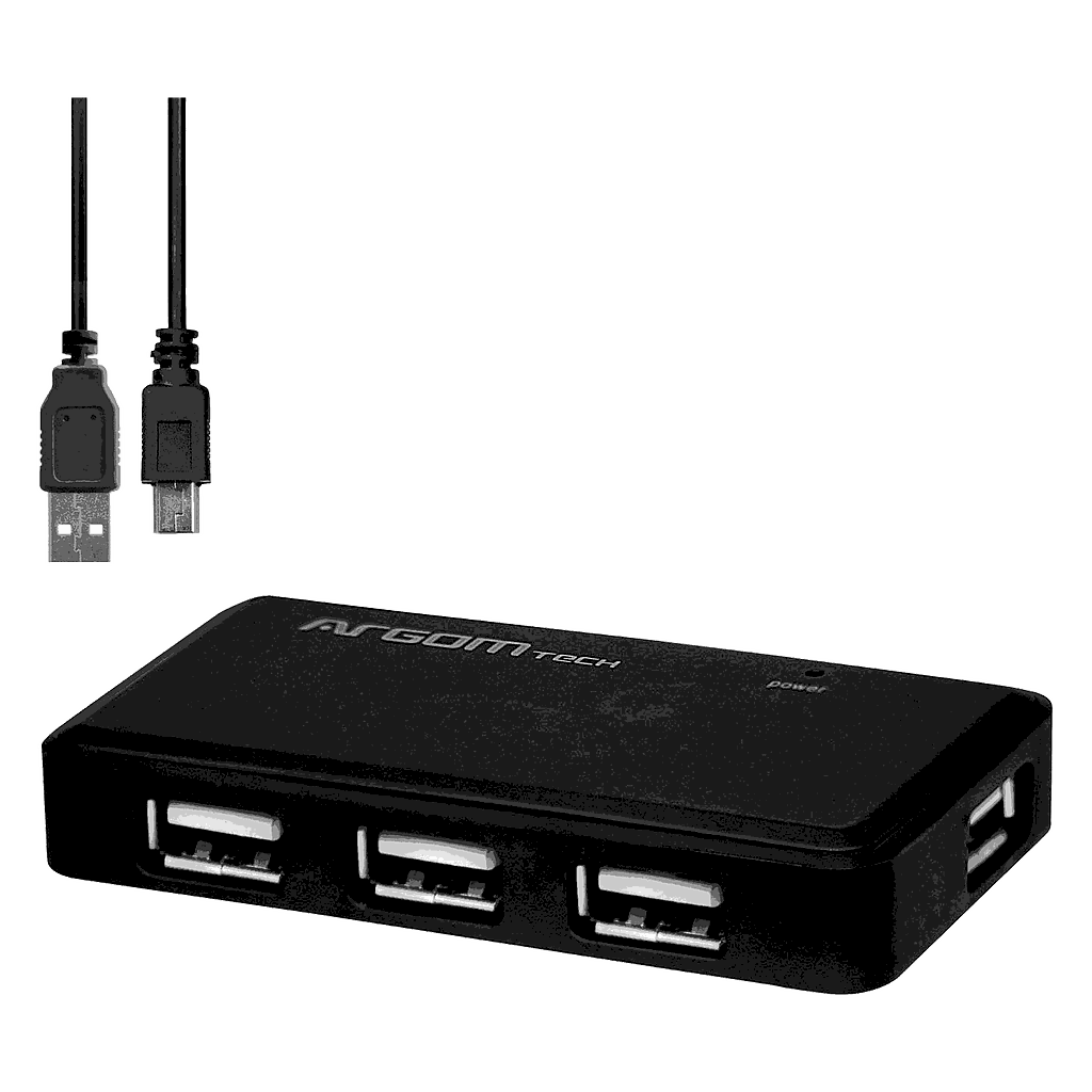Hub Argom 4-Puertos USB 2.0 Negro ARG-UB-0088