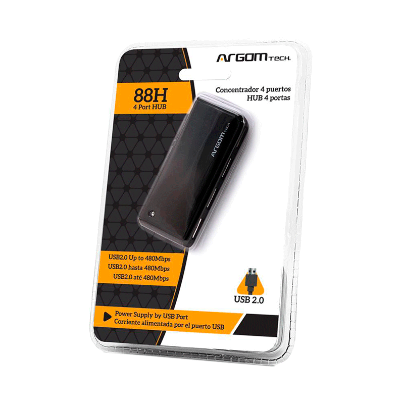 Hub Argom 4-Puertos USB 2.0 Negro ARG-UB-0088
