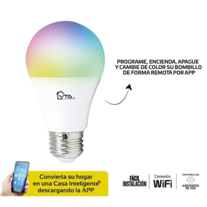 Bombilla LED Inteligente VTA E27 RGB + Smart Home Wi-Fi 125VAC