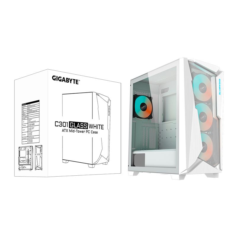 Case Gaming Gigabyte C301 GLASS Media Torre Vidrio Templado ATX Blanco (Sin Fuente)