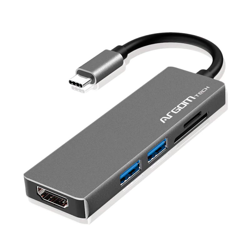 Hub Argom Axess de 5 Puertos USB-C a USB, HDMI y MicroSD Plateado