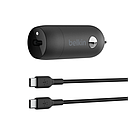 Cargador Para Carro Belkin USB-C 30W + Cable USB-C a USB-C Negro