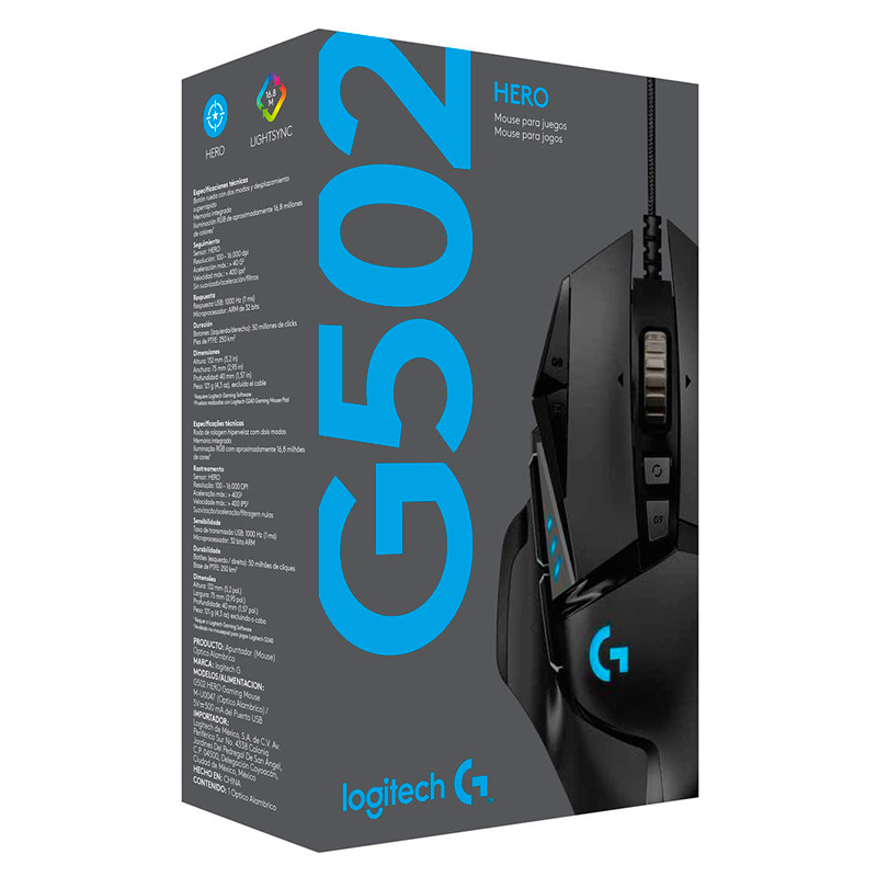Mouse Óptico Gaming Logitech G502 HERO 26500 DPI 11 Botones