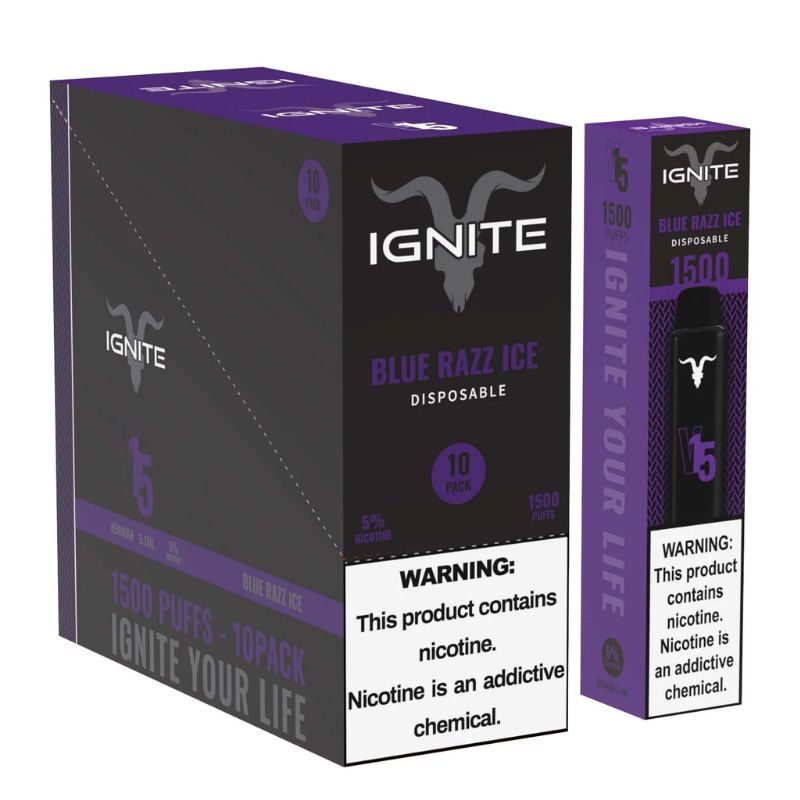 Vape Electrónico Ignite V15 1500 Puffs Nic 5g Blue Razz Ice