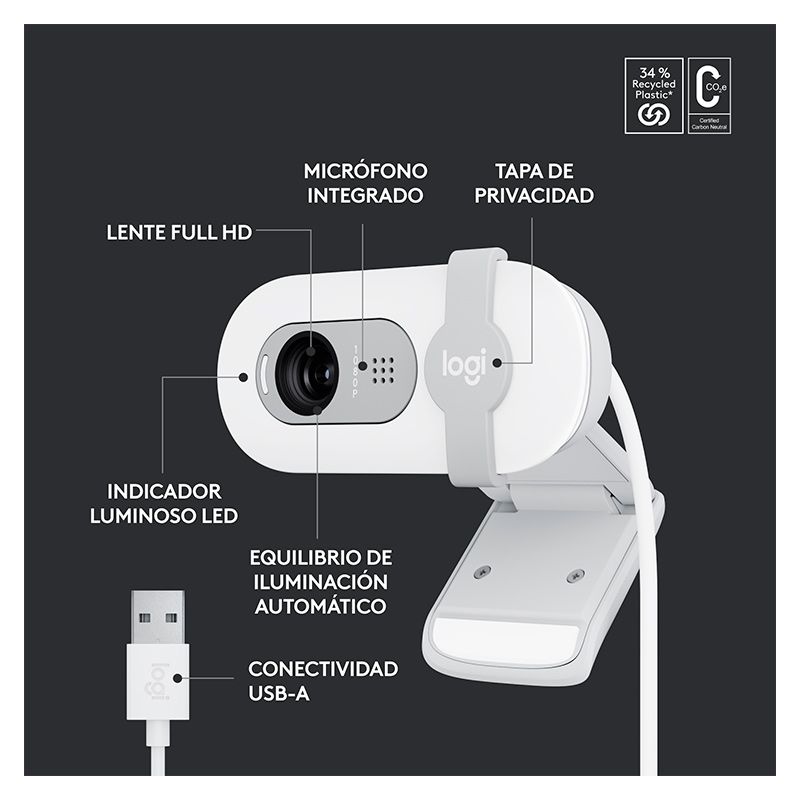 Cámara Web Logitech Brio 100 Full HD Blanco