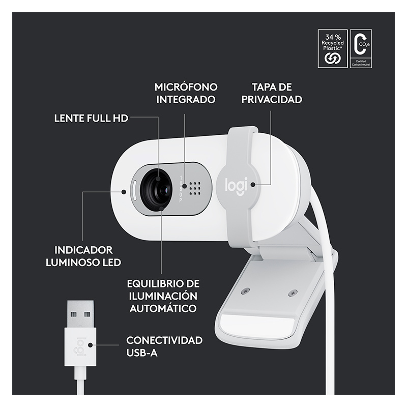 Cámara Web Logitech Brio 100 Full HD Blanco