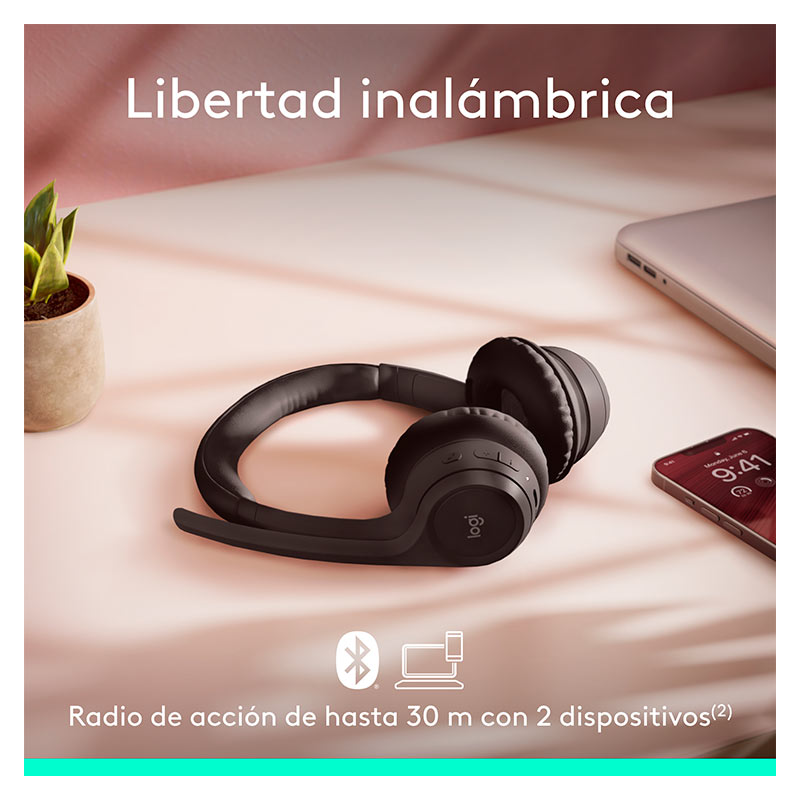 Audífonos Tipo Headset Logitech Zone 300 Inalámbricos con Micrófono Negro