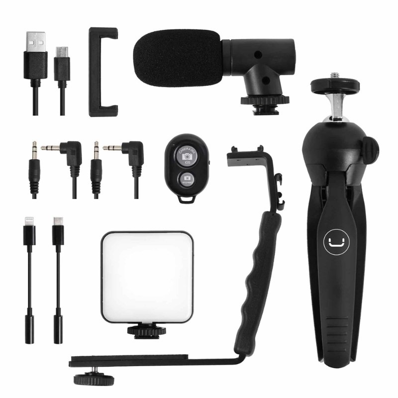 Kit de Vlogging Unno Tekno Influencer Pro+ con Micrófono, Luz LED y Trípode