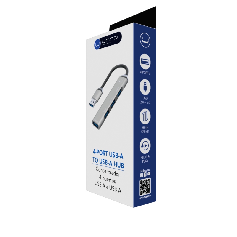 Hub Unno Tekno 4 Puertos HB1012GY USB-C 3.0 Gris