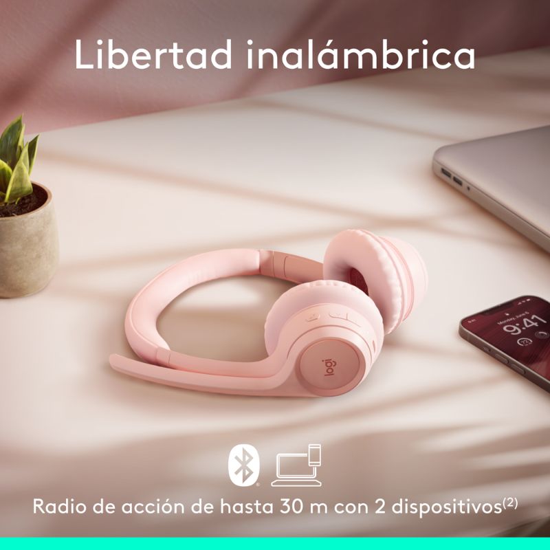 Audífonos Tipo Headset Logitech Zone 300 Inalámbricos con Micrófono Rosa
