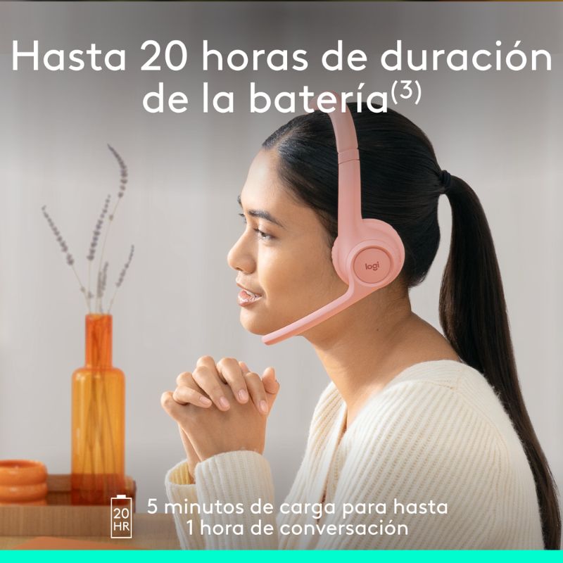 Audífonos Tipo Headset Logitech Zone 300 Inalámbricos con Micrófono Rosa