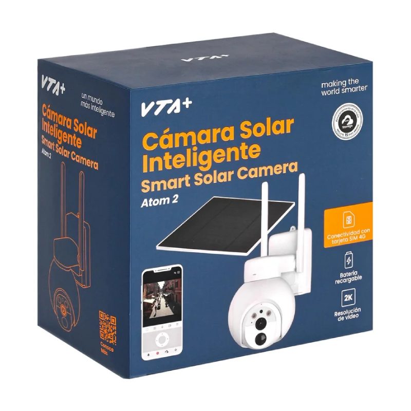 Cámara inteligente exterior VTA+ Atom 2 2K 3MP 4G con movimiento y panel solar