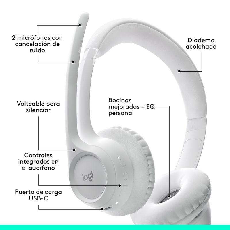 Audífonos Tipo Headset Logitech Zone 300 Inalámbricos con Micrófono Blanco