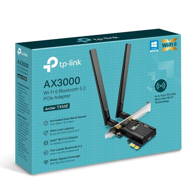 Tarjeta de Red PCIe Wi-Fi Tp-Link Archer TX55E AX3000 Doble Banda 574-2402 Mbps
