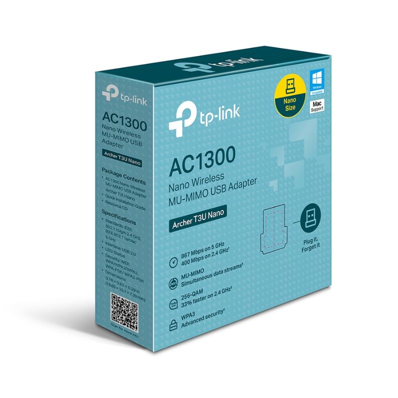Adaptador de Red USB a Wi-Fi Tp-Link Archer T3U Nano AC1300 Doble Banda 400-867Mbps
