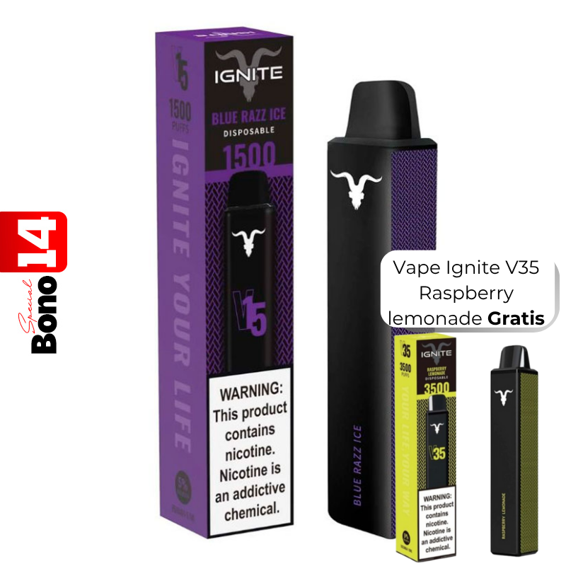 Vape Electronico Ignite V15 1500 Puffs Nic 5g Blue Razz Ice