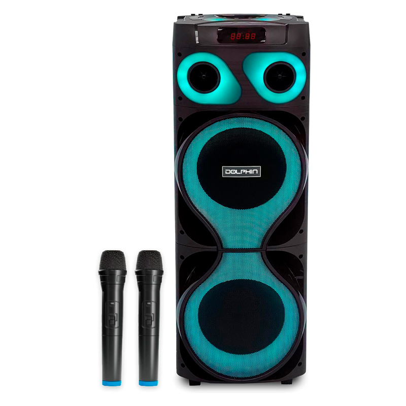 Bocina Dolphin SP-2150RBT X-Bass Dual 12" Bluetooth 120W Negro + 2 Microfonos