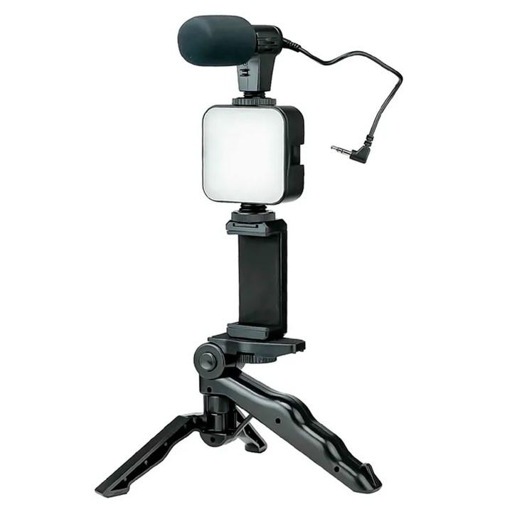 Trípode para Celular VTA+ con Luz Led + Micrófono 3.5mm Negro