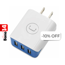 Cargador de Pared Unno Tekno PW5054WT Triple USB-A 3.1 20W​​ Blanco/Azul