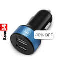 Cargador Unno Tekno PW5002BK para Carro Dual USB-A 2.1A Negro/Celeste