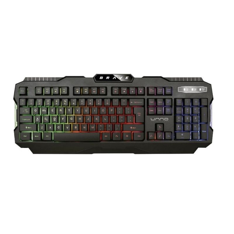 Teclado Gaming Alámbrico USB Unno Tekno Brave Inglés RGB Negro