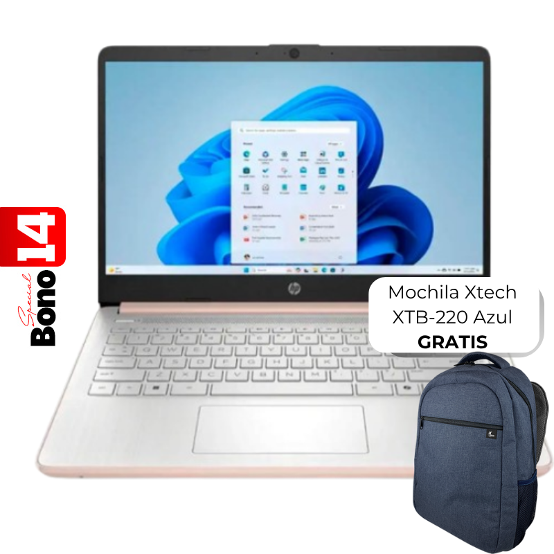 Laptop HP 14-DQ6015DX 14" Celeron N150 4GB RAM 128GB UFS W11 Home Rosado Teclado Inglés