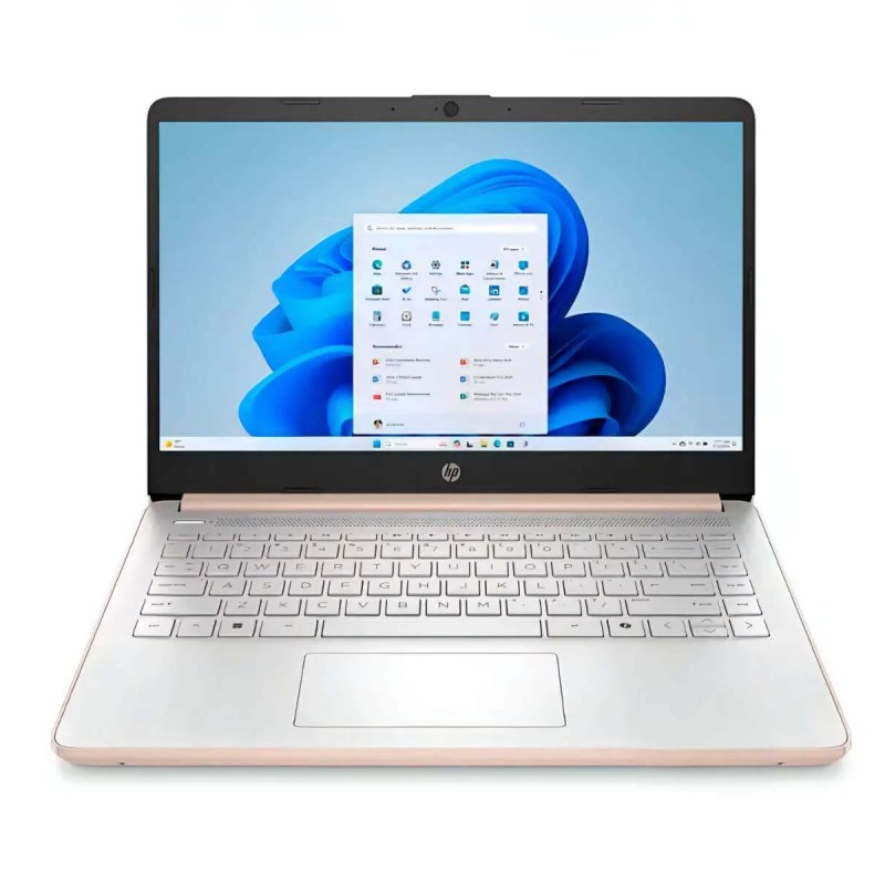 Laptop HP 14-DQ6015DX 14" Celeron N150 4GB RAM 128GB UFS W11 Home Rosado Teclado Inglés