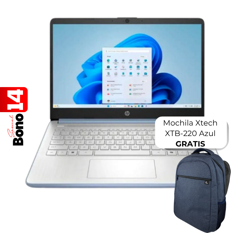 Laptop HP 14-DQ6012DX 14" Celeron N150 4GB RAM 128GB UFS W11 Home Celeste Teclado Inglés
