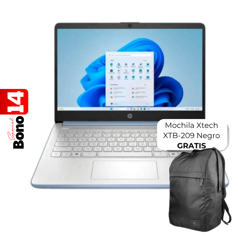 Laptop HP 14-DQ6012DX 14" Celeron N150 4GB RAM 128GB UFS W11 Home Celeste Teclado Ingles
