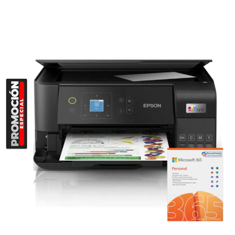 Kit Impresora Epson Inyección Multifuncional EcoTank L3560 Wi-Fi + Licencia de Microsoft 365 Personal ESD 1 Año ***FISICA***