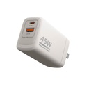 Cargador de Pared Unno Tekno PowerPro Dual USB-A USB-C 45W​​ Blanco