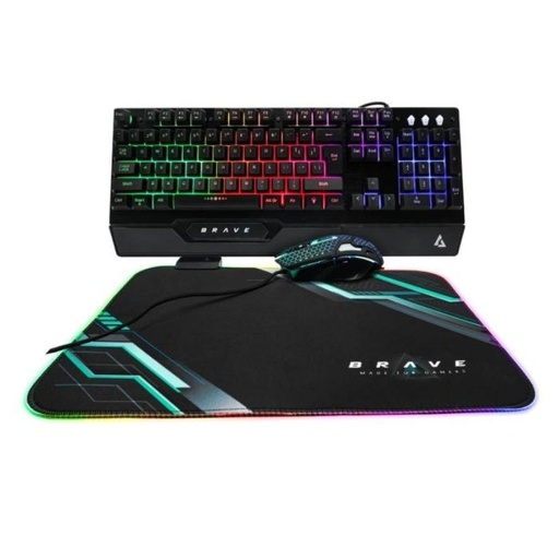 [KB6784BK] Teclado y Mouse Gaming Alámbrico Unno Tekno Brave Negro USB Inglés + Mousepad