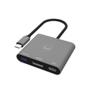 Hub Unno Tekno 3 Puertos USB-C + HDMI + PD Port Gris