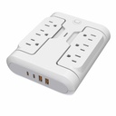 Regleta de pared con protector de sobretensión Unno Tekno PW5086WT PowerPod 6-en-1 giratorio blanco