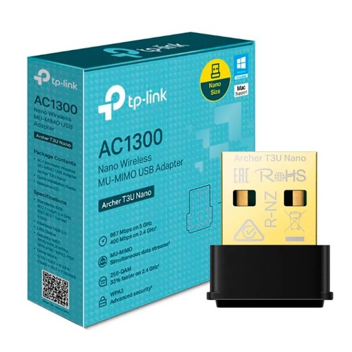 [Archer T3U Nano] Adaptador de Red USB a Wi-Fi Tp-Link Archer T3U Nano AC1300 Doble Banda 400-867Mbps